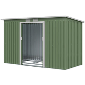 Abri de Jardin 3,6 m² Remise à Outils avec kit de fondation en Acier galvanisé avec Portes coulissantes, dim. 280L x 130l x 172H cm, Vert clair