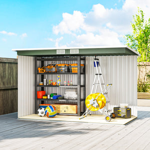 Abri de Jardin 3,6 m² Remise à Outils avec kit de fondation en Acier galvanisé avec Portes coulissantes, dim. 280L x 130l x 172H cm, Vert clair