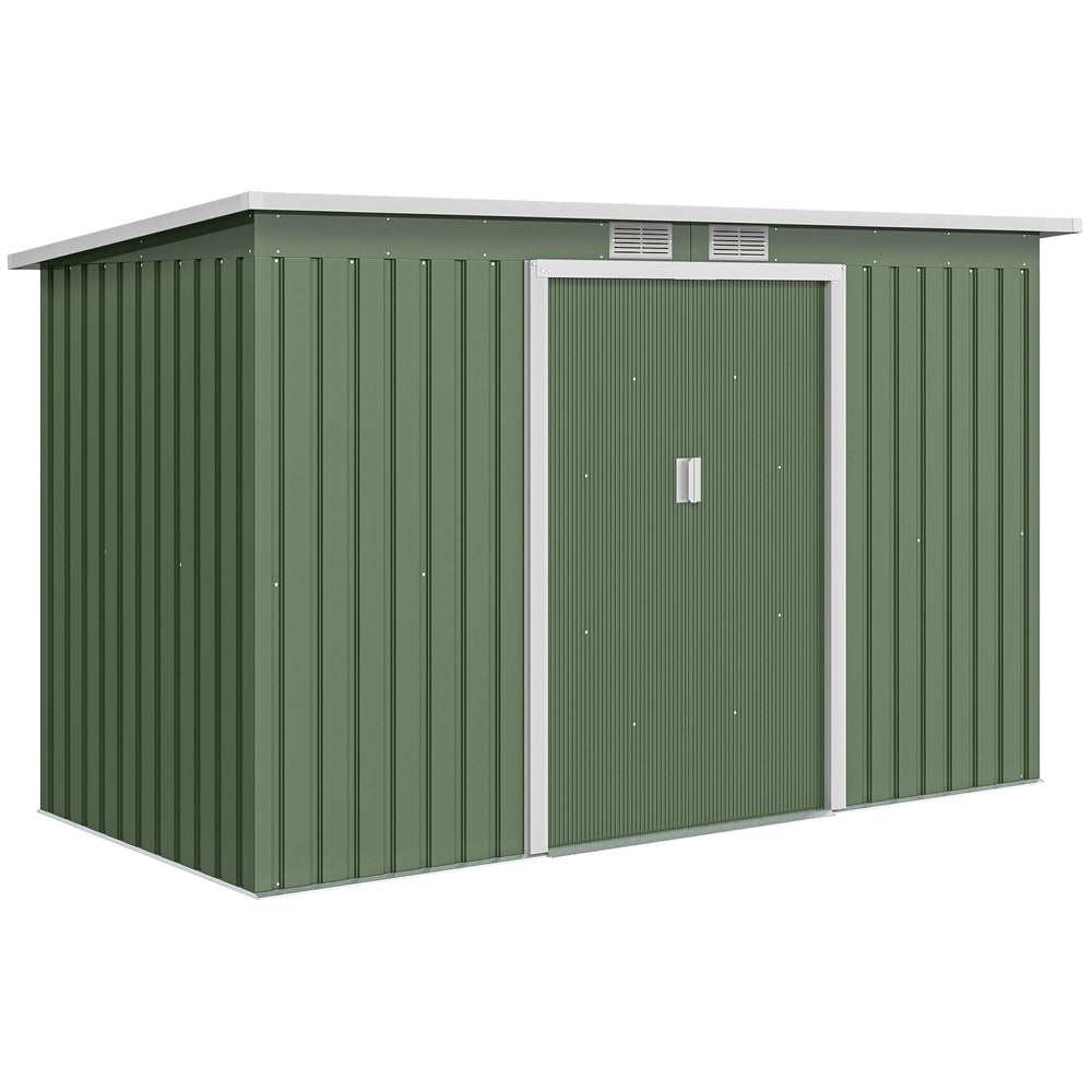 Abri de Jardin 3,6 m² Remise à Outils avec kit de fondation en Acier galvanisé avec Portes coulissantes, dim. 280L x 130l x 172H cm, Vert clair