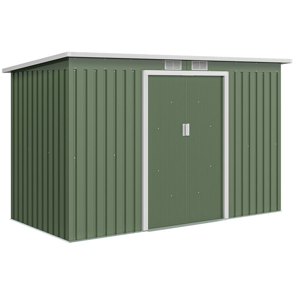Abri de Jardin 3,6 m² Remise à Outils avec kit de fondation en Acier galvanisé avec Portes coulissantes, dim. 280L x 130l x 172H cm, Vert clair