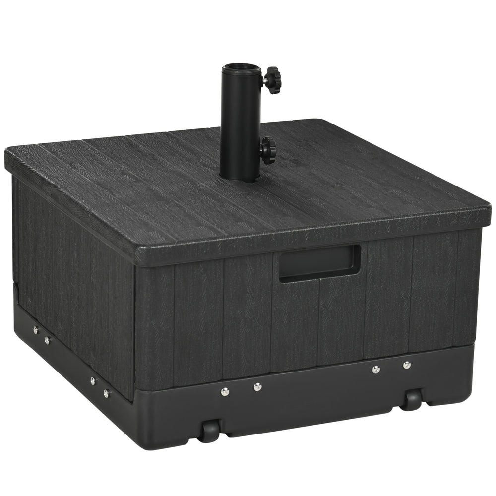 Pied de parasol base de lestage table d'appoint jardinière avec drainage roulettes et poignées PE et métal dim. 53L x 53l x 47H cm noir