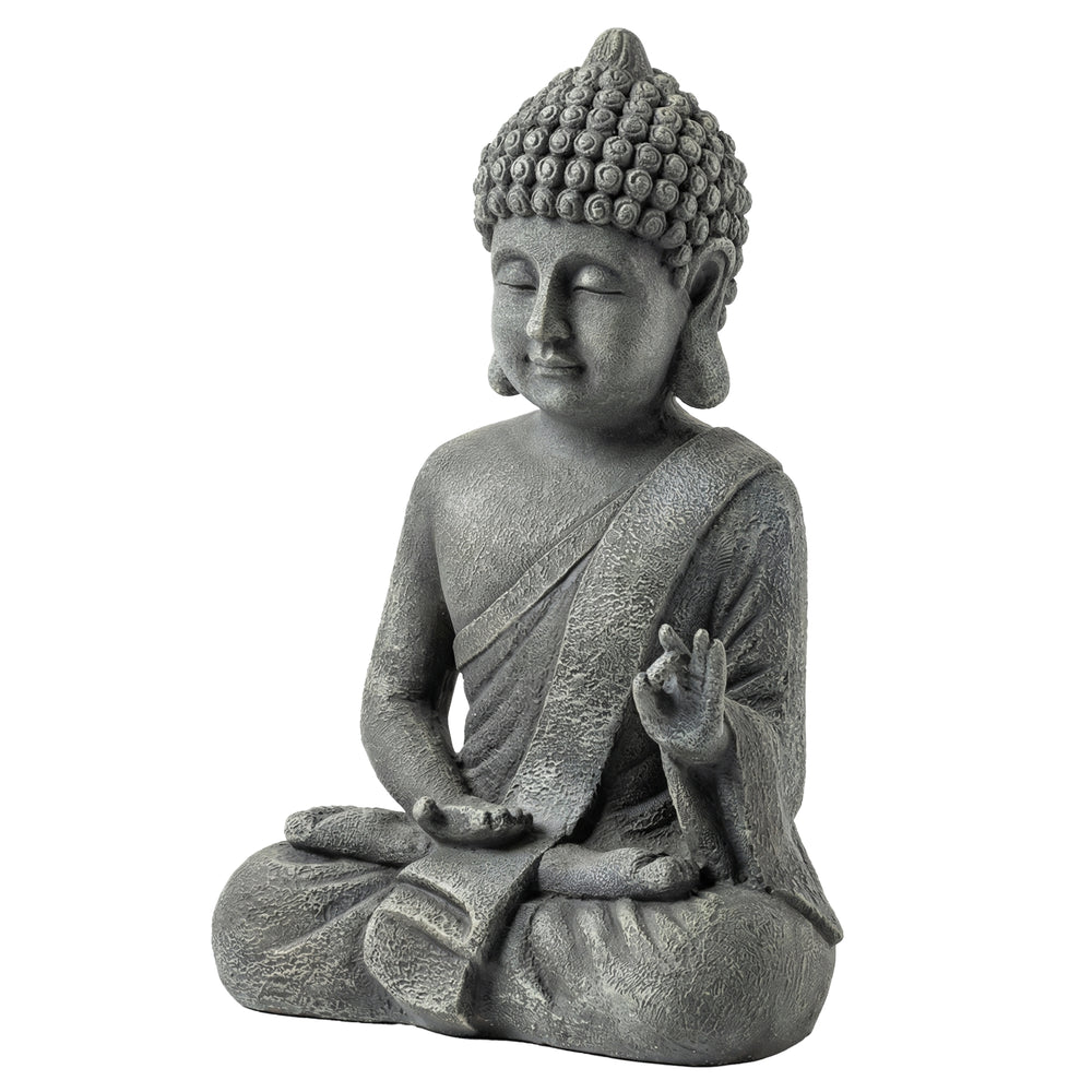 Statue de Jardin, Sculpture de Bouddha Assis en Oxyde de Magnésium, Décoration Spirituelle pour Intérieur et Extérieur, Jardin, Patio, Cour, Gris Foncé