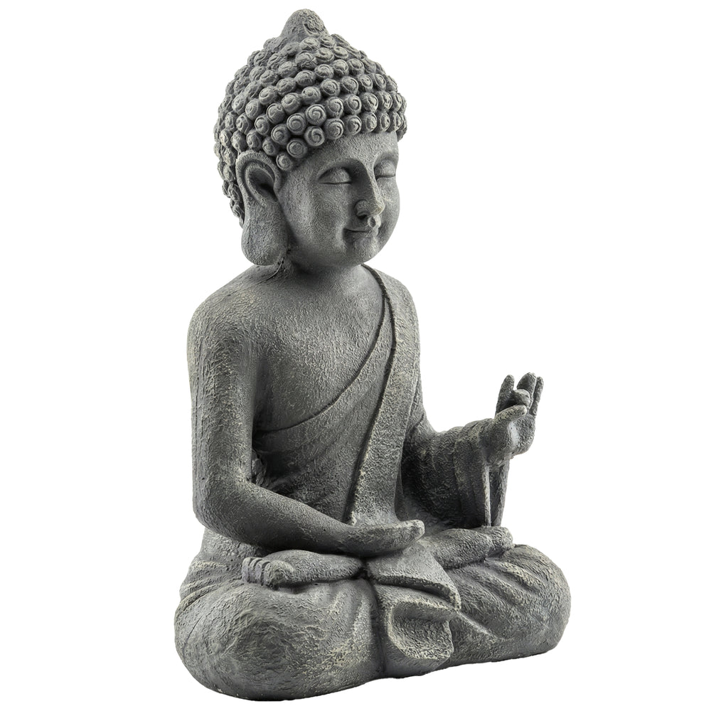 Statue de Jardin, Sculpture de Bouddha Assis en Oxyde de Magnésium, Décoration Spirituelle pour Intérieur et Extérieur, Jardin, Patio, Cour, Gris Foncé