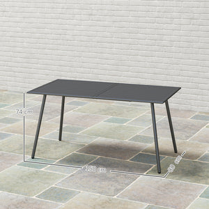 Table à manger de jardin pour 6 personnes, table de jardin avec plateau à lattes rectangulaire en acier anti-rouille, pour patio, terrasse, balcon, 150 x 80 x 74 cm, gris
