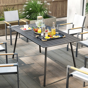 Table à manger de jardin pour 6 personnes, table de jardin avec plateau à lattes rectangulaire en acier anti-rouille, pour patio, terrasse, balcon, 150 x 80 x 74 cm, gris