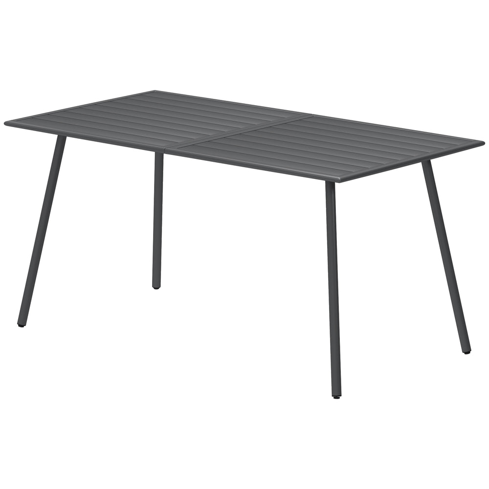 Table à manger de jardin pour 6 personnes, table de jardin avec plateau à lattes rectangulaire en acier anti-rouille, pour patio, terrasse, balcon, 150 x 80 x 74 cm, gris