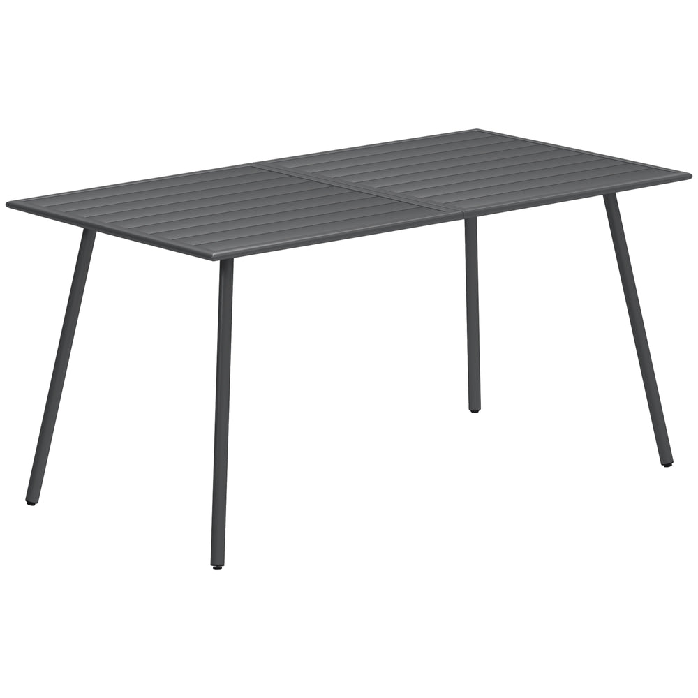 Table à manger de jardin pour 6 personnes, table de jardin avec plateau à lattes rectangulaire en acier anti-rouille, pour patio, terrasse, balcon, 150 x 80 x 74 cm, gris