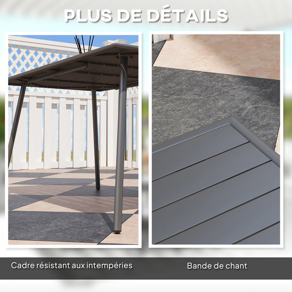 Table à manger de jardin pour 6 personnes, table de jardin avec plateau à lattes rectangulaire en acier anti-rouille, pour patio, terrasse, balcon, 150 x 80 x 74 cm, gris