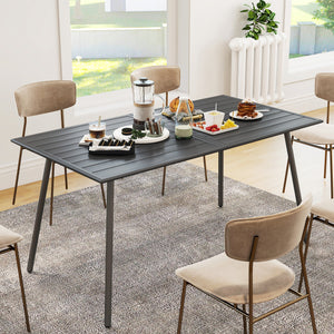 Table à manger de jardin pour 6 personnes, table de jardin avec plateau à lattes rectangulaire en acier anti-rouille, pour patio, terrasse, balcon, 150 x 80 x 74 cm, gris