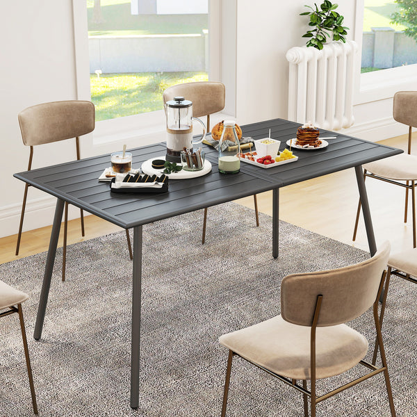 Table à manger de jardin pour 6 personnes, table de jardin avec plateau à lattes rectangulaire en acier anti-rouille, pour patio, terrasse, balcon, 150 x 80 x 74 cm, gris