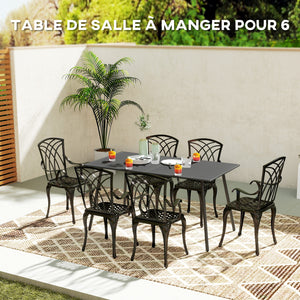 Table à manger de jardin pour 6 personnes, table de jardin avec plateau à lattes rectangulaire en acier anti-rouille, pour patio, terrasse, balcon, 150 x 80 x 74 cm, gris