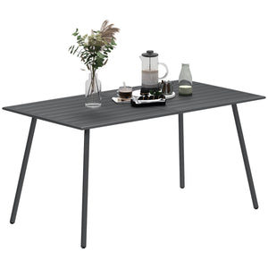 Table à manger de jardin pour 6 personnes, table de jardin avec plateau à lattes rectangulaire en acier anti-rouille, pour patio, terrasse, balcon, 150 x 80 x 74 cm, gris