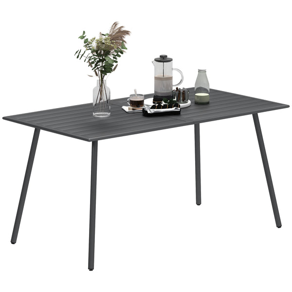 Table à manger de jardin pour 6 personnes, table de jardin avec plateau à lattes rectangulaire en acier anti-rouille, pour patio, terrasse, balcon, 150 x 80 x 74 cm, gris