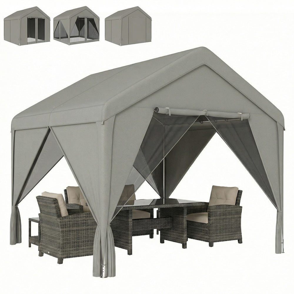 Tonnelle de jardin extérieur 3x3m pavillon de jardin hydrofuge - structure robuste en acier galvanisé avec toit double pente - barnum avec rideaux et moustiquaire pour fête et terrasse, gris