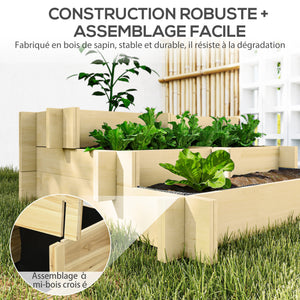 Carré Potager de jardin en Bois massif, Jardinière Surélevé en Escalier 3 Niveaux, 93 x 93 x 35 cm, pour Jardin Balcon Terrasse, effet Bois Naturel
