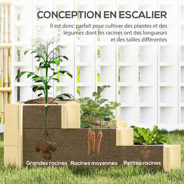 Carré Potager de jardin en Bois massif, Jardinière Surélevé en Escalier 3 Niveaux, 93 x 93 x 35 cm, pour Jardin Balcon Terrasse, effet Bois Naturel