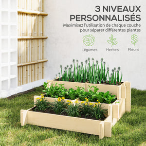 Carré Potager de jardin en Bois massif, Jardinière Surélevé en Escalier 3 Niveaux, 93 x 93 x 35 cm, pour Jardin Balcon Terrasse, effet Bois Naturel