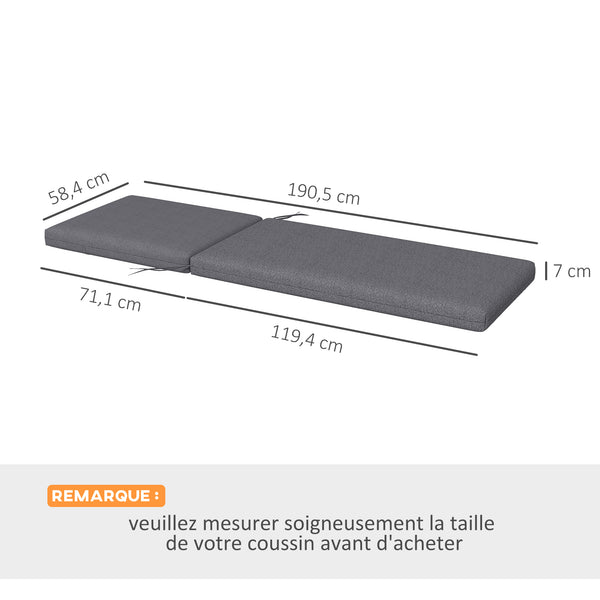 Lot de 2 Matelas pour Chaise Longue transat Bain de Soleil avec Sangles d'attache pour Jardin dim. 190,5L x 58,4l x 7H cm Gris