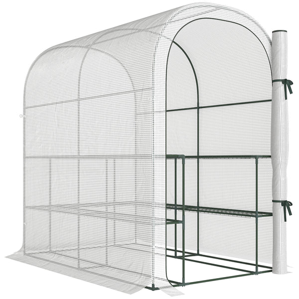 Serre de jardin avec étagères, 123 x 187 x 189 cm, petite serre avec porte enroulable, bâche PE haute densité 140 g/m², prolongée de 10 cm, blanc