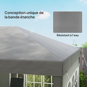 Tonnelle de jardin extérieure pop-up pliante - tente de réception - 3 x 6 m - pavillon chapiteau barnum - 3 cotés démontables - piquets d'ancrage au sol + sac de transport inclus gris