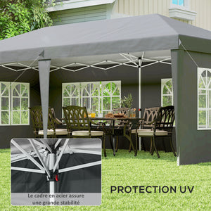 Tonnelle de jardin extérieure pop-up pliante - tente de réception - 3 x 6 m - pavillon chapiteau barnum - 3 cotés démontables - piquets d'ancrage au sol + sac de transport inclus gris