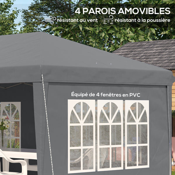 Tonnelle de jardin extérieure pop-up pliante - tente de réception - 3 x 6 m - pavillon chapiteau barnum - 3 cotés démontables - piquets d'ancrage au sol + sac de transport inclus gris