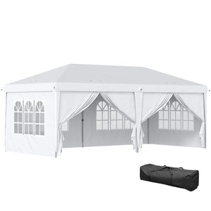 Tonnelle de jardin pliante 6 x 3 m tonnelle de jardin extérieure barnum pliant pop-up imperméabilisé 4 parois latérales amovibles 4 fenêtres + sac de transport blanc