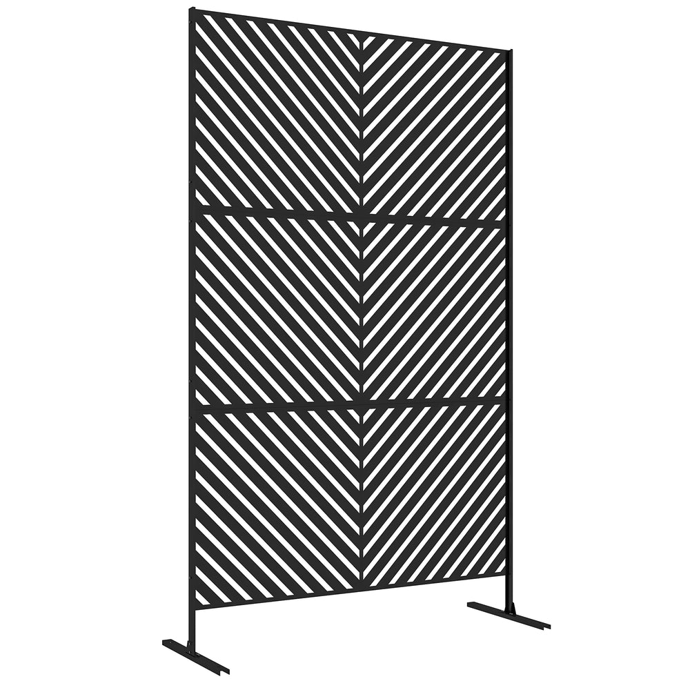 Panneau brise vue décoratif paravent extérieur à motif géométrique ajouré en métal - 122 x 45 x 198 cm, noir