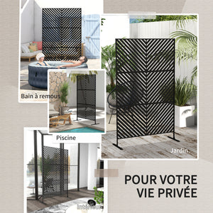 Panneau brise vue décoratif paravent extérieur à motif géométrique ajouré en métal - 122 x 45 x 198 cm, noir