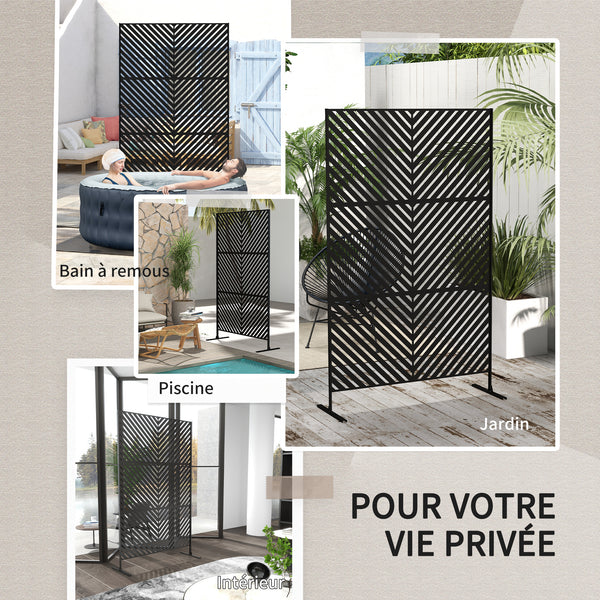 Panneau brise vue décoratif paravent extérieur à motif géométrique ajouré en métal - 122 x 45 x 198 cm, noir