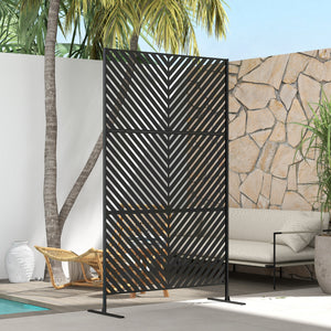 Panneau brise vue décoratif paravent extérieur à motif géométrique ajouré en métal - 122 x 45 x 198 cm, noir