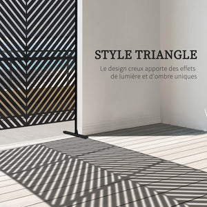Panneau brise vue décoratif paravent extérieur à motif géométrique ajouré en métal - 122 x 45 x 198 cm, noir