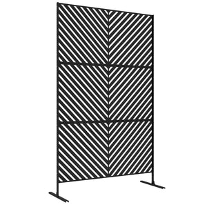 Panneau brise vue décoratif paravent extérieur à motif géométrique ajouré en métal - 122 x 45 x 198 cm, noir