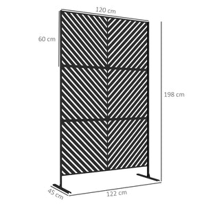 Panneau brise vue décoratif paravent extérieur à motif géométrique ajouré en métal - 122 x 45 x 198 cm, noir