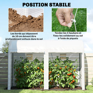 Serre de Jardin, Petite Serre de Balcon en Bâche PE et Châssis Acier, Portes et Fenêtres Roulantes, pour Légumes et Fleurs, Intérieur et Extérieur, 300 x 100 x 200 cm, blanc