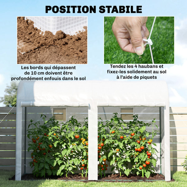 Serre de Jardin, Petite Serre de Balcon en Bâche PE et Châssis Acier, Portes et Fenêtres Roulantes, pour Légumes et Fleurs, Intérieur et Extérieur, 300 x 100 x 200 cm, blanc