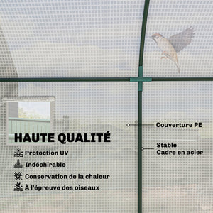 Serre de Jardin, Petite Serre de Balcon en Bâche PE et Châssis Acier, Portes et Fenêtres Roulantes, pour Légumes et Fleurs, Intérieur et Extérieur, 300 x 100 x 200 cm, blanc