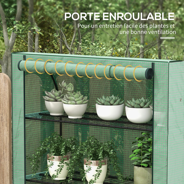 Serre de jardin PE avec étagères 4 niveaux, serre de balcon, bâche renforcée 135 g/m², châssis en acier, porte zippée enroulable, pour légumes plantes fleurs, 120 x 50 x 170 cm, vert