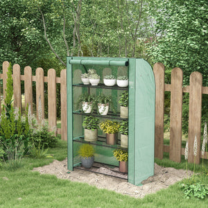 Serre de jardin PE avec étagères 4 niveaux, serre de balcon, bâche renforcée 135 g/m², châssis en acier, porte zippée enroulable, pour légumes plantes fleurs, 120 x 50 x 170 cm, vert