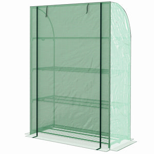 Serre de jardin PE avec étagères 4 niveaux, serre de balcon, bâche renforcée 135 g/m², châssis en acier, porte zippée enroulable, pour légumes plantes fleurs, 120 x 50 x 170 cm, vert