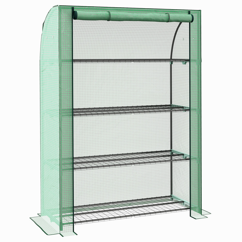 Serre de jardin PE avec étagères 4 niveaux, serre de balcon, bâche renforcée 135 g/m², châssis en acier, porte zippée enroulable, pour légumes plantes fleurs, 120 x 50 x 170 cm, vert