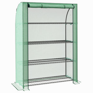Serre de jardin PE avec étagères 4 niveaux, serre de balcon, bâche renforcée 135 g/m², châssis en acier, porte zippée enroulable, pour légumes plantes fleurs, 120 x 50 x 170 cm, vert