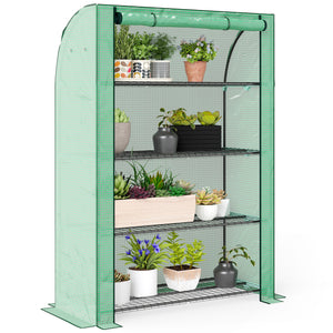 Serre de jardin PE avec étagères 4 niveaux, serre de balcon, bâche renforcée 135 g/m², châssis en acier, porte zippée enroulable, pour légumes plantes fleurs, 120 x 50 x 170 cm, vert