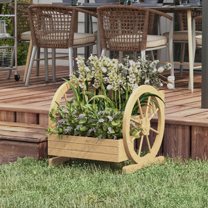 Jardinière sur Pieds carré Potager 3 étages Style Rustique Chic avec 2 roues Charrette Bois Sapin, trous de drainage, dim. 62L x 61l x 57H cm Bois naturel