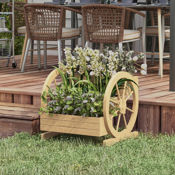 Jardinière sur Pieds carré Potager 3 étages Style Rustique Chic avec 2 roues Charrette Bois Sapin, trous de drainage, dim. 62L x 61l x 57H cm Bois naturel