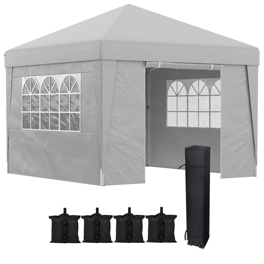 Tonnelle de jardin pop-up pliante tonnelle barnum tente de réception 3 x 3 m anti-UV 30 + avec fenêtres parois latérales sac de transport sacs de sable gris