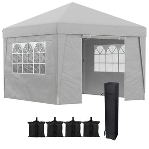Tonnelle de jardin pop-up pliante tonnelle barnum tente de réception 3 x 3 m anti-UV 30 + avec fenêtres parois latérales sac de transport sacs de sable gris