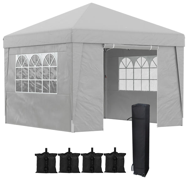 Tonnelle de jardin pop-up pliante tonnelle barnum tente de réception 3 x 3 m anti-UV 30 + avec fenêtres parois latérales sac de transport sacs de sable gris
