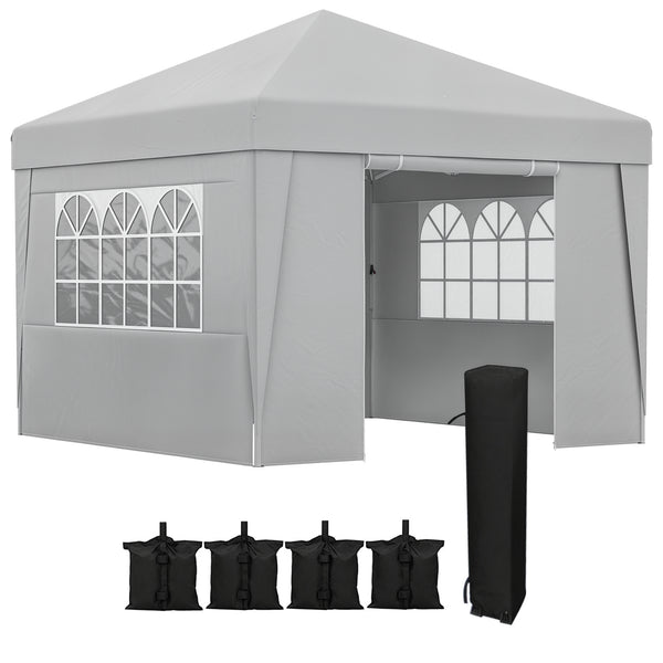 Tonnelle de jardin pop-up pliante tonnelle barnum tente de réception 3 x 3 m anti-UV 30 + avec fenêtres parois latérales sac de transport sacs de sable gris