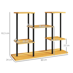 Support plantes intérieur, étagère plante à 6 niveaux, cadre en acier base en bois massif, porte plante pour salon, balcon, jardin, bois naturel